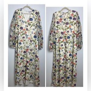 NEW Chelsea28 Cream Garden Floral Empire Waist Bishop Sleeve Maxi Dress Size XL